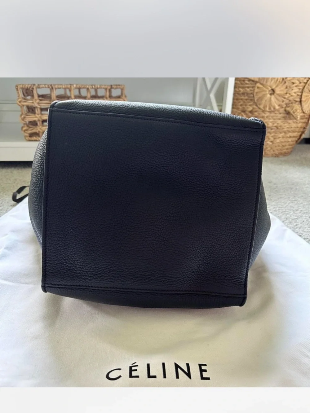 Celine Black Pebbled Leather Tote with Top Handles - Picture 10 of 11